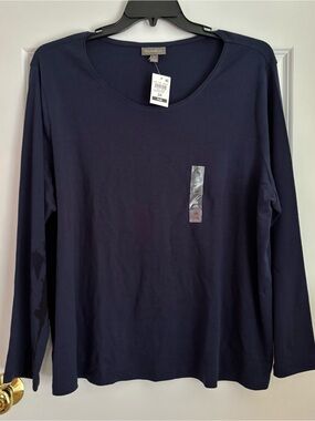 Style & Co. Long-Sleeve Scoop Neck Top in Navy Blue